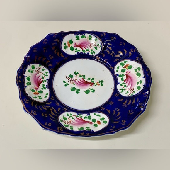 19th Century Vintage Gaudy Welsh Feather Pattern Square Scalloped Plate - Picture 4 of 15